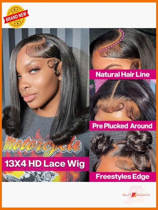 100% Human Hair Bob Wig 13x4 HD Lace Front Glueless Pre Plucked 14 Inch